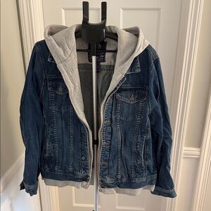 American Rag Blue Denim Jacket with Gray Hoodie Lining